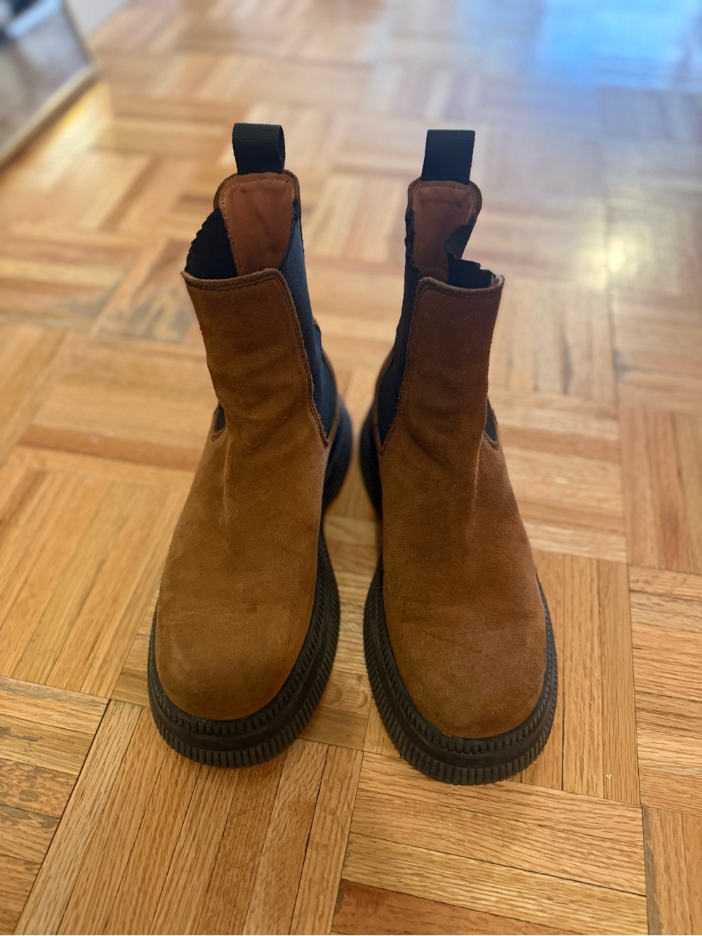 Women's Brown Suede Platform Chelsea Boots - Slip-On Comfort